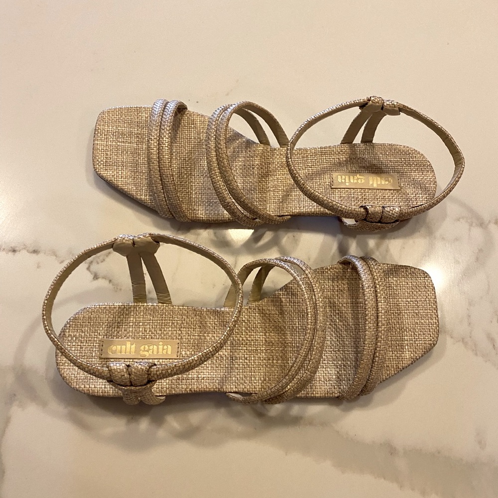cult gaia Metallic Gold Strappy Flat Sandals